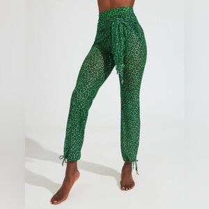 BuffBunny Odyssey Mesh Beach Cover Up Pants Green Leopard XS NWOT